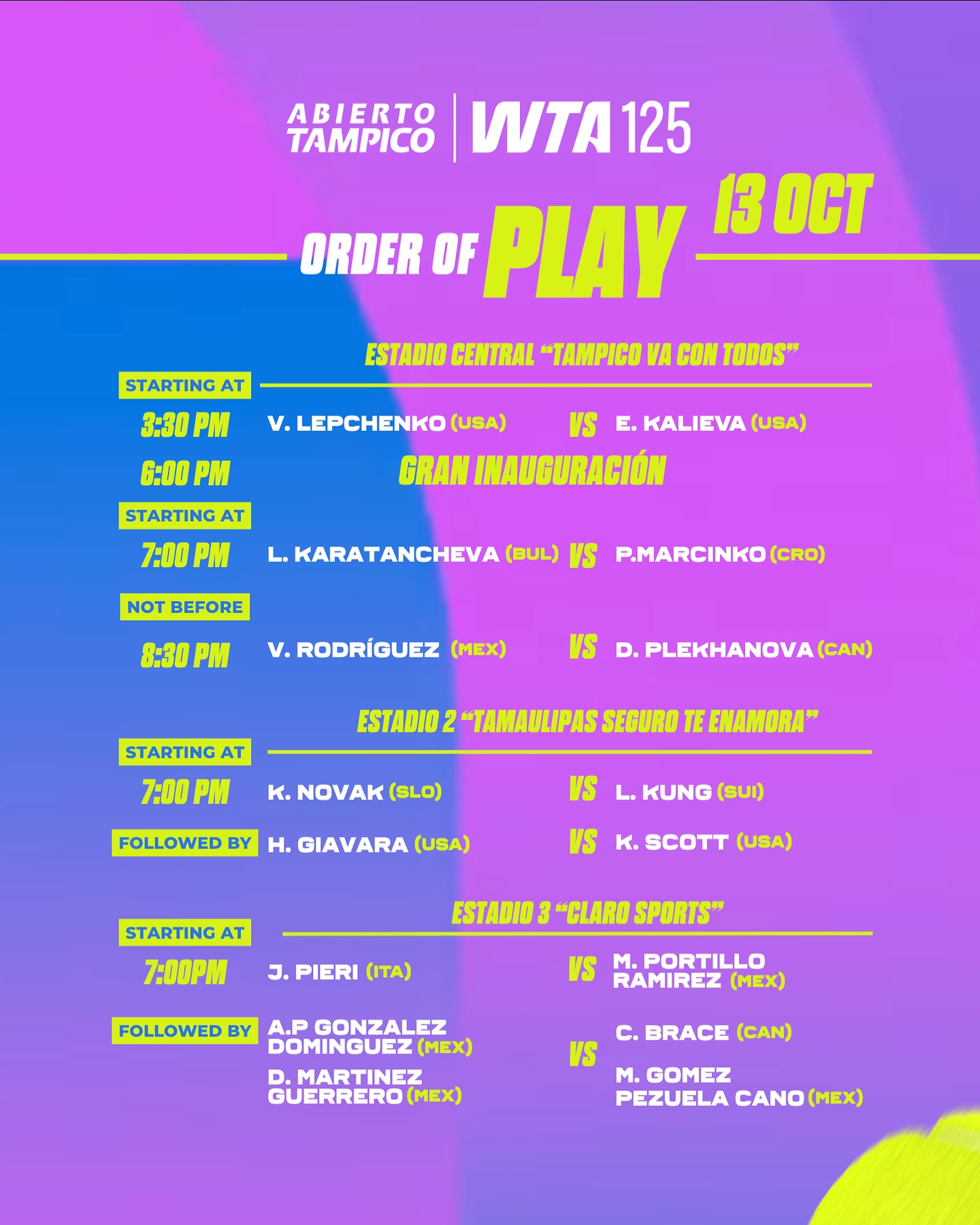 Order of Play 13 OCT – Abierto Tampico